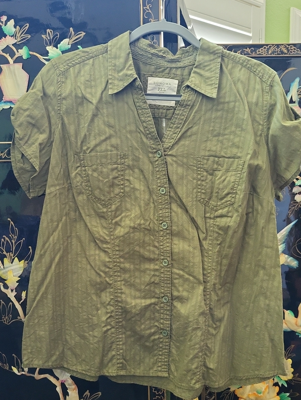 SONOMA Olive Short-Sleeve Button-Front Shirt